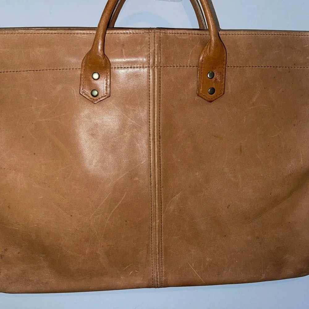 Vintage Tan Genuine Leather Unisex Handheld Briefcase or Laptop Case